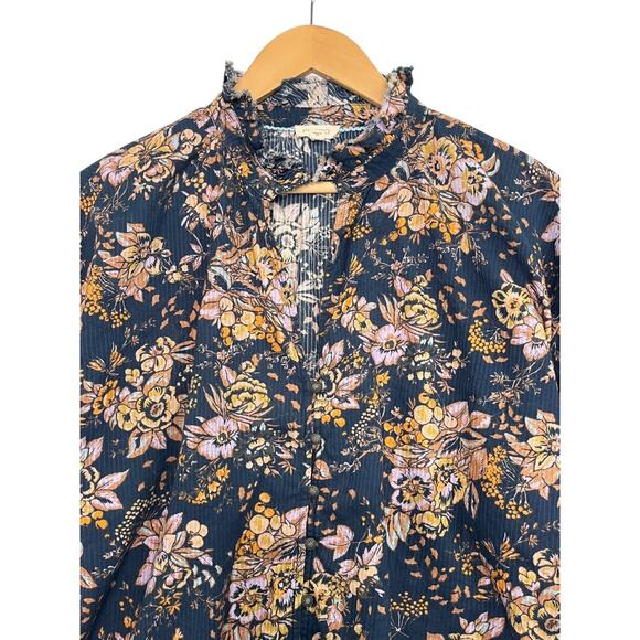 Anthropologie Pilcro Top Womens Large Blue Cottagecore Floral Sheer Peasant Boho - Picture 6 of 11